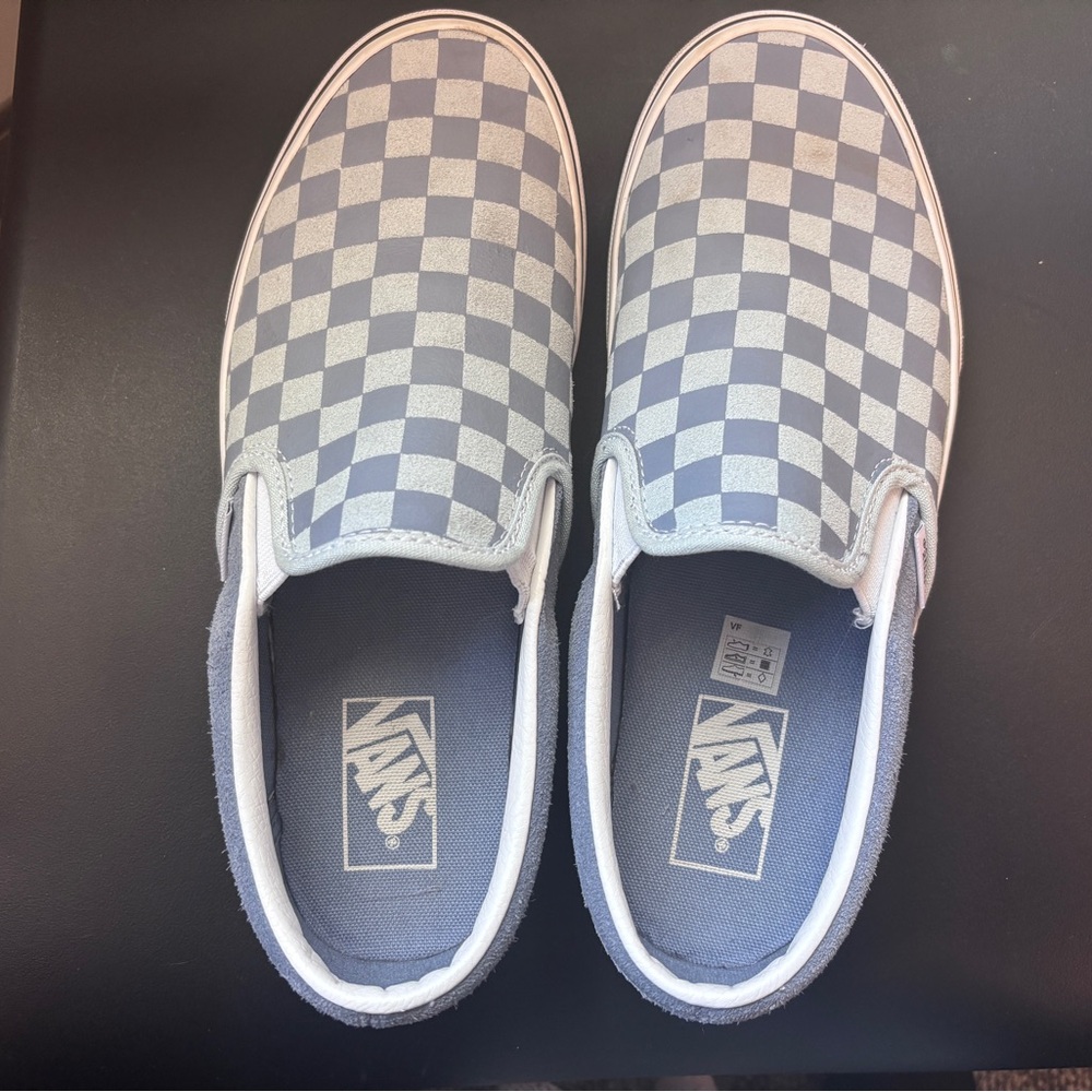 Vans Checkerboard Slip-On Sneakers in Light Blue and White